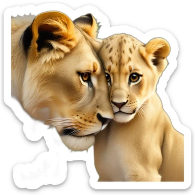 A lion cub giving a kiss to a lioness sticker