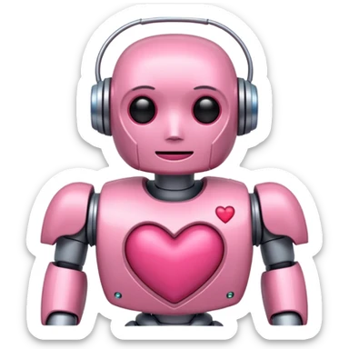 pink cute robot, heart on chest, blushing sticker