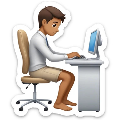Looking down, full-length portrait of a professional working diligently at a computer. sticker