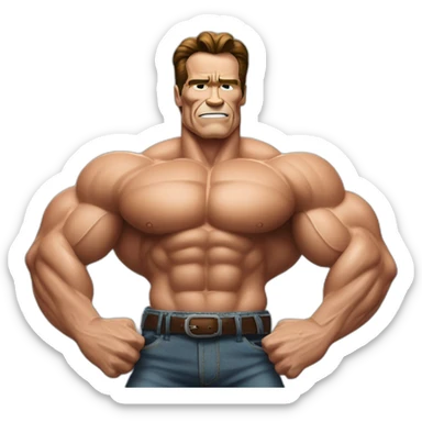 arnold schwarzenegger with muscle and tuimbs up pose sticker