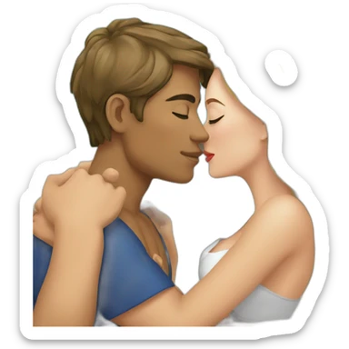 at the beach young metis man and white woman kiss love sticker