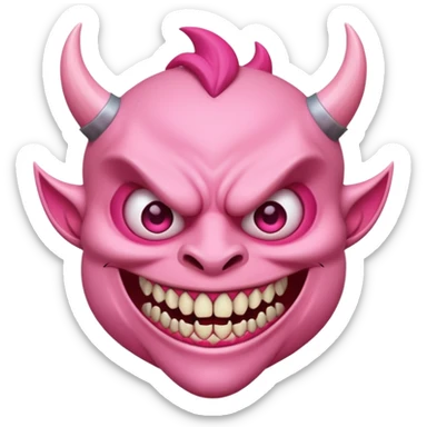 pink demon with sharp teeth sticker