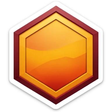 A sharp-edged hexagon with a thick yellow border that shifts slightly toward orange. The inside is a smooth dark-red to maroon gradient. In the center, add a large bold capital V colored with a yellow-orange gradient similar to the border. Keep everything clean, centered, and with no background. sticker