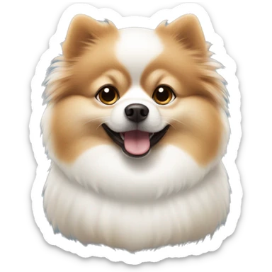 The dog is a white Pomeranian with a brown stripe on his forehead sticker
