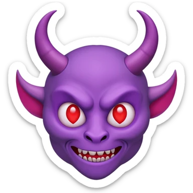 Purple demon emoji with red hearts for eyes,, circular head with horns sticker