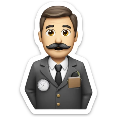 person with calculator and accounting stuff and french handlebar mustache sticker