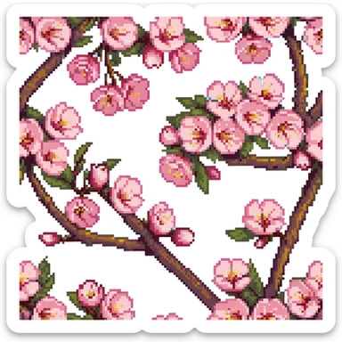 pixel art style Japanese cherry tree springtime vibrant pink petals sticker