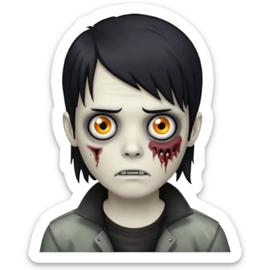 Make a zombie boy with black mullet emo hair  sticker