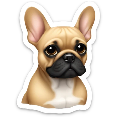 Tan French bulldog with very black face sticker
