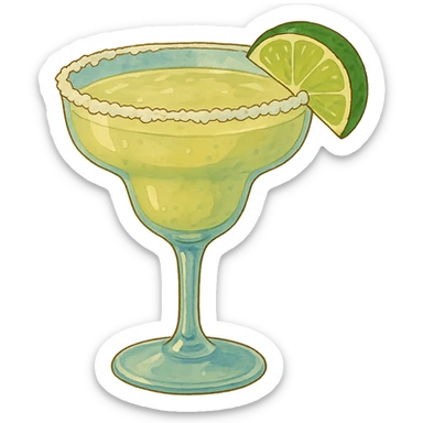 close-up of a margarita with lime wedge, ghibli style sticker