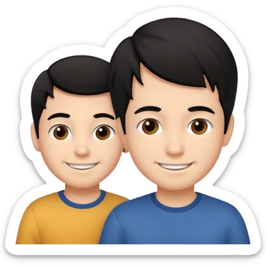 boys smiling one with black hair and one with right  sticker