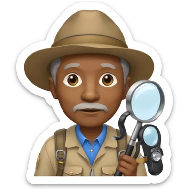 Explorer old black Man with backpack and magnifying glass sticker