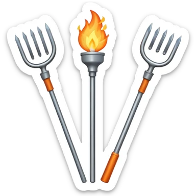 a three pronged pitchfork and a torch in an x formation sticker