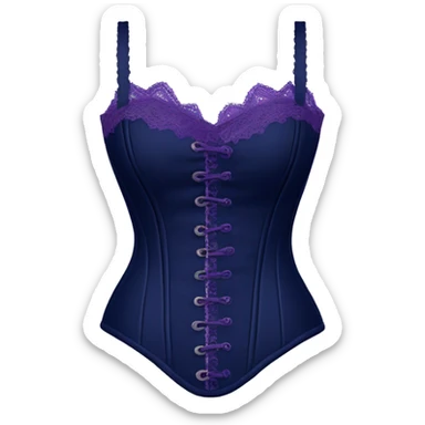 Realistic isolated side view of a navy blue  bustier with purple lace and straps. sticker