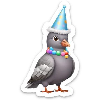Pigeon with a party hat sticker