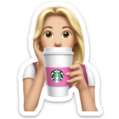 white female hand with pink nails clutching white iced star bucks coffee sticker