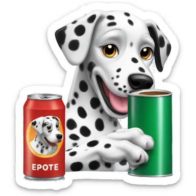 Dalmatian dog drinking espresso out of a can sticker