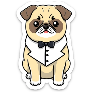 pug in a tuxedo, cartoon sticker sticker