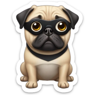 A pug wearing a batman mask sticker