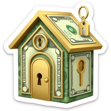 Unlocking a house made out of cash sticker