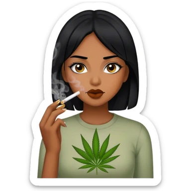 girl with black hair smokes weed sticker
