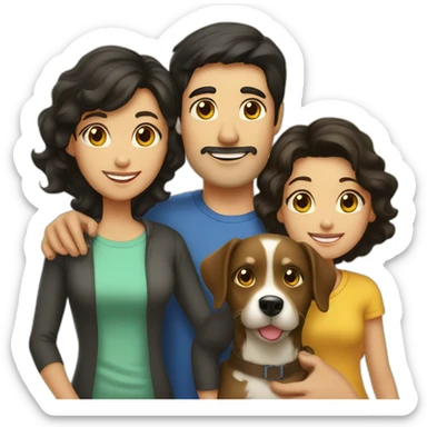 mom brown hair dad black hair and kids dog family yellow sticker