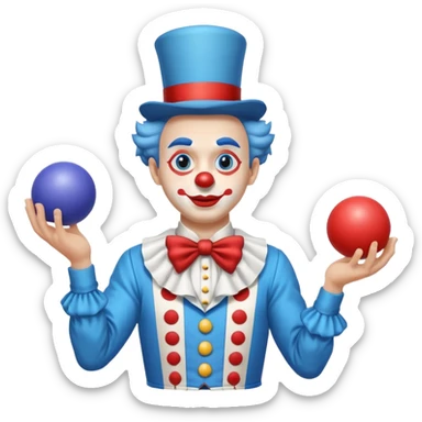 circus juggler clown juggling balls white and blue sticker