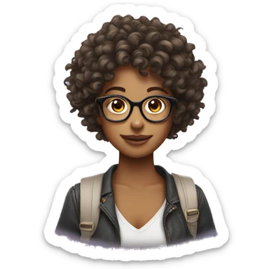 Girl woth glasses and crazy curly hair sticker