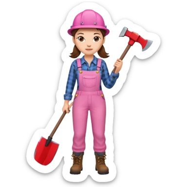 lumberjack woman holding axe pink checked shirt and overall sticker
