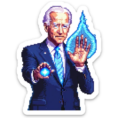 Joe Biden with a glowing blue aura shooting from his palm sticker