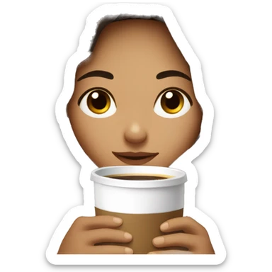 girl with light skin and dark brown hair inside a blanket sipping coffee eyes closed sticker