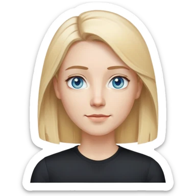 tech woman with shoulder-length blonde hair, pale blue eyes, and beard. And black shirt with. like the last few emoji you've made me. sticker