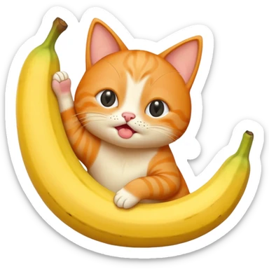 A cat with a bana body standing up and the cat is a orange cat and is a cute one holding a banana and crying sticker