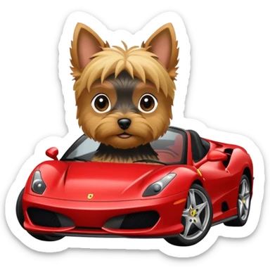 A Yorkie Terrier in a Ferrari  sticker