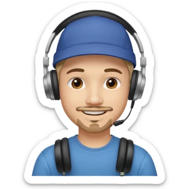 Only the head of a young guy smiling with headphones in his ears and a cap on his head turned back. sticker