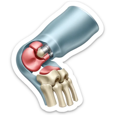 3D render of Metal Plate in Knee, X-Ray imaging aesthetic, translucent materials showing internal structure, white leg bones with bright opaque white metal screws, medical scan style, emoji style, isolated on white background --v 6.0. sticker