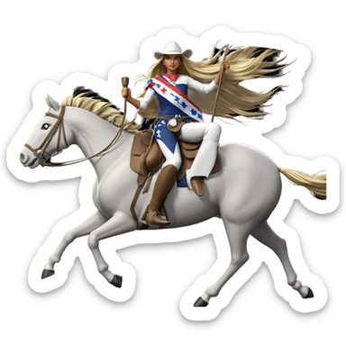 girl riding horse with flag sticker