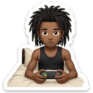 my black boyfriend in his bed with a black singlet on playing video games black dreadlocks  sticker