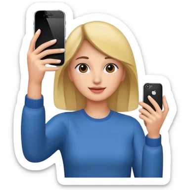  woman holding her phone having selfie sticker