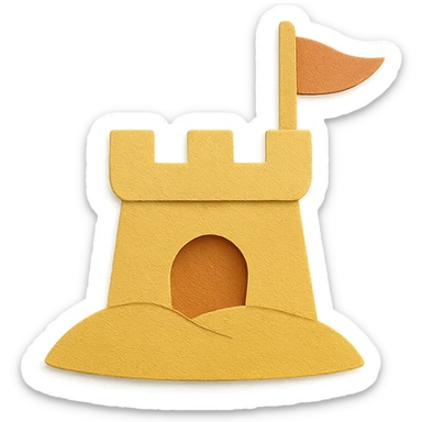 sand castle with layered paper effect on a white background in paper-craft style sticker
