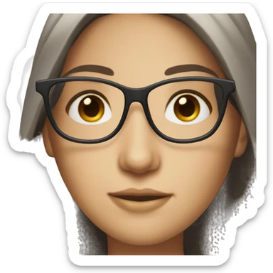 Dark brown hair brown eyes long straight hair glasses white skin woman sticker