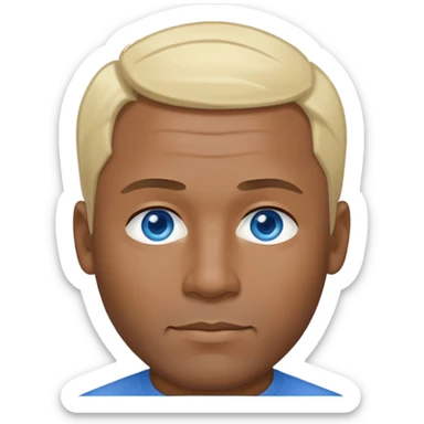 47 year old male, darker skinned blue eyes, short blonde hair, blue shirt sticker
