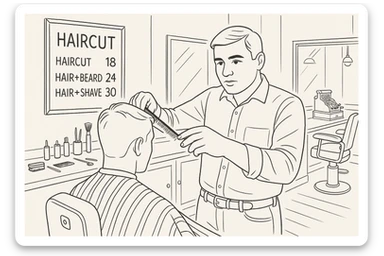 Draw me a sketch of the barbershop, but make sure there's a cash register there. sticker