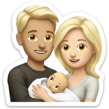 blonde european couple holding newborn sticker