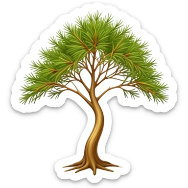 Cinematic Realistic Allocasuarina Emoji, Tall and elegant, with long, needle-like foliage that gives the tree a fine, wispy appearance. The tree’s soft, golden-brown color adds warmth to the landscape. Soft glowing outline, capturing the essence of Australian beauty, strength, and serenity in an allocasuarina tree! sticker