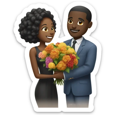 Black man gives black woman flowers  sticker