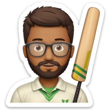 Brown Guy with beard and glasses Playing Cricket sticker