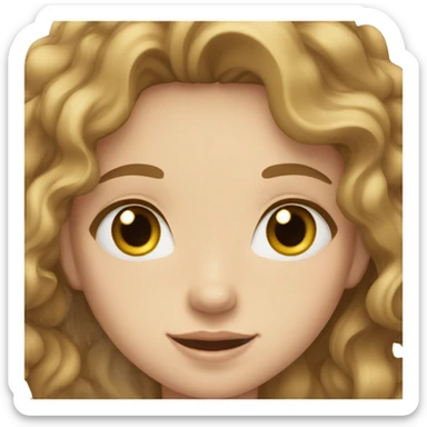 A girl with wavy hair, white skin, light brown eyes, happy sticker