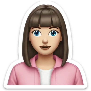Beautiful Brunette blue eyed white girl with bangs pink outfit with a cbd blunt in her hand  sticker