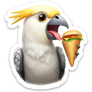 cockatiel bird holding a birger  sticker